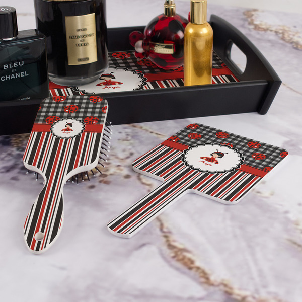 Ladybugs & Stripes Hair Brush and Hand Mirror - Bathroom Scene
