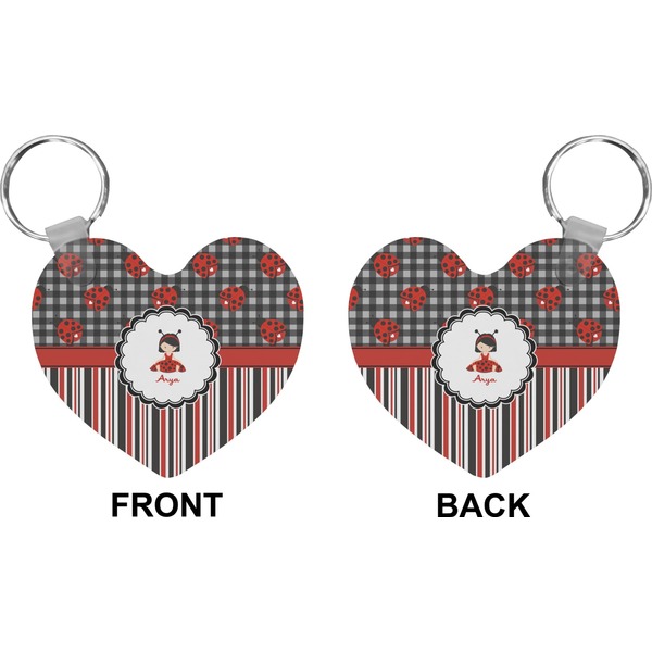 Ladybugs & Stripes Heart Keychain (Front + Back)