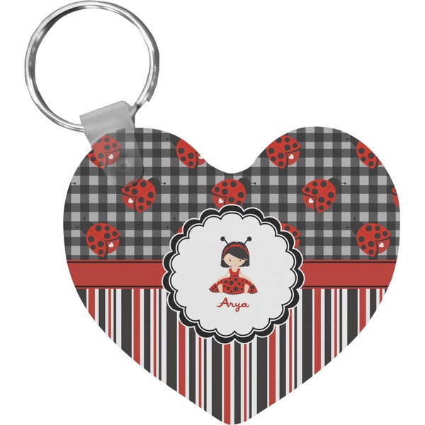 Custom Ladybugs & Stripes Heart Plastic Keychain w/ Name or Text