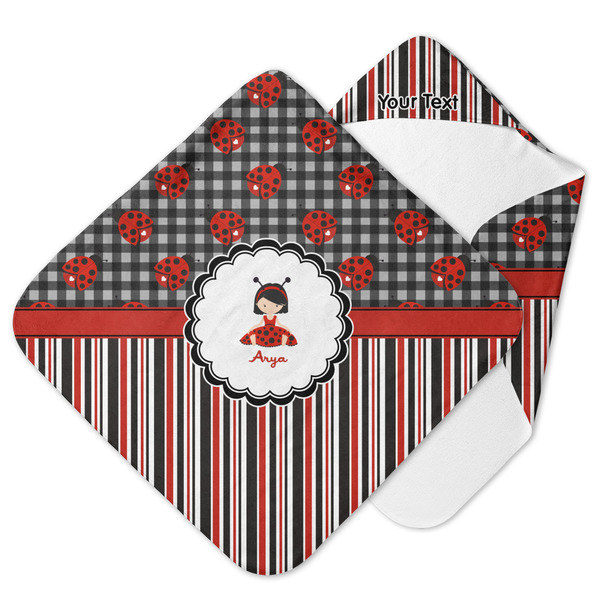 Custom Ladybugs & Stripes Hooded Baby Towel (Personalized)
