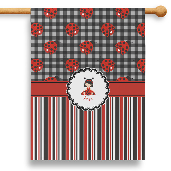 Custom Ladybugs & Stripes 28" House Flag - Single Sided (Personalized)