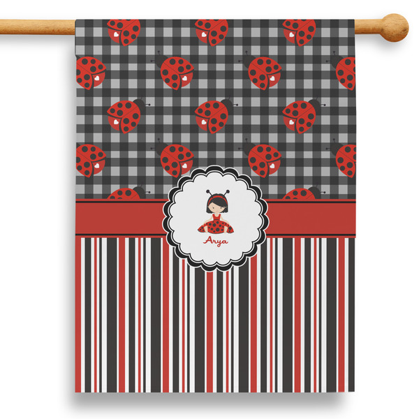 Custom Ladybugs & Stripes 28" House Flag (Personalized)