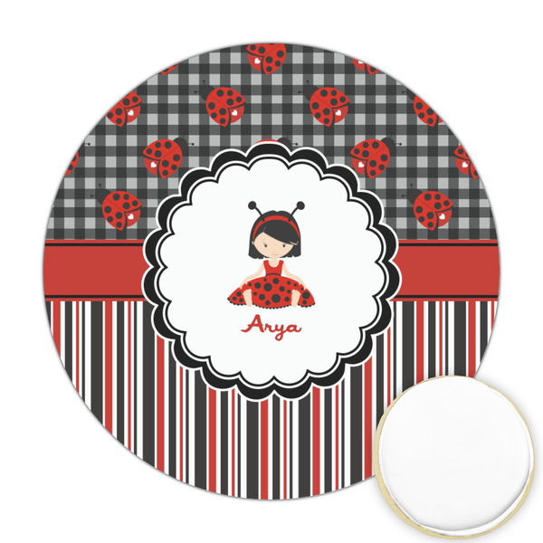 Custom Ladybugs & Stripes Printed Cookie Topper - Round (Personalized)