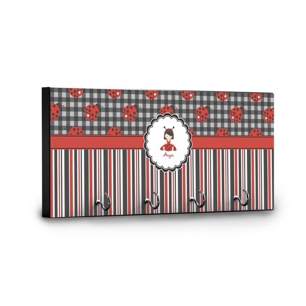 Ladybugs & Stripes Key Hanger - Front View with Hooks