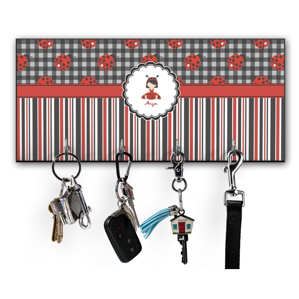 Custom Ladybugs & Stripes Key Hanger w/ 4 Hooks w/ Graphics and Text