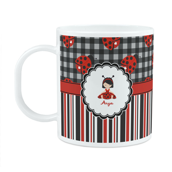 Custom Ladybugs & Stripes Plastic Kids Mug (Personalized)