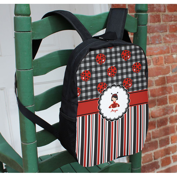 Ladybugs & Stripes Kids Backpack - In Context