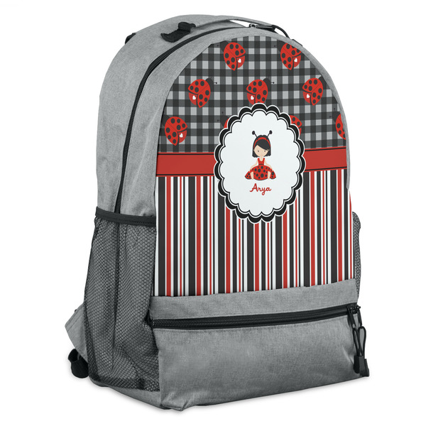 Custom Ladybugs & Stripes Backpack - Grey (Personalized)