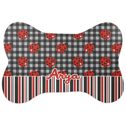 Ladybugs & Stripes Bone Shaped Dog Food Mat (Large) (Personalized)