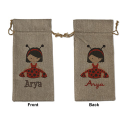 Ladybugs & Stripes Large Burlap Gift Bag - Front & Back (Personalized)