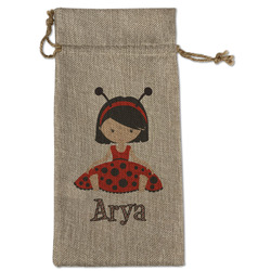 Ladybugs & Stripes Large Burlap Gift Bag - Front (Personalized)