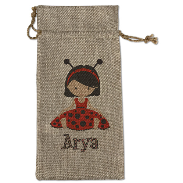 Ladybugs & Stripes Large Burlap Gift Bags - Front
