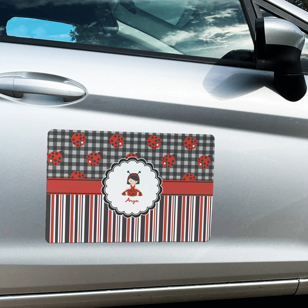 Ladybugs & Stripes Large Rectangle Car Magnets- In Context