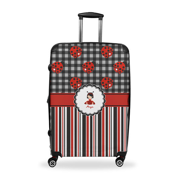 Custom Ladybugs & Stripes Suitcase - 28" Large - Checked w/ Name or Text