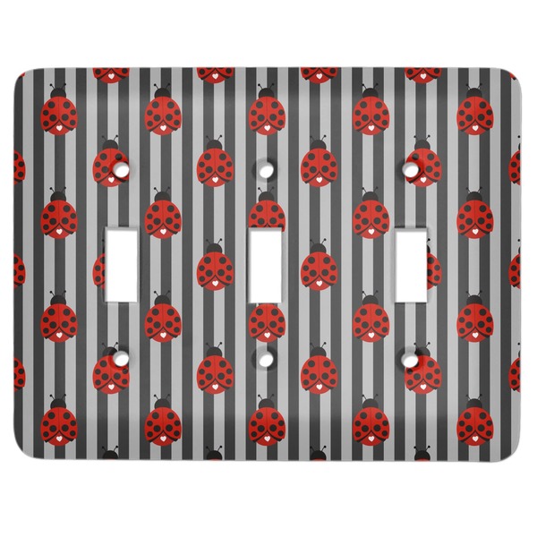 Custom Ladybugs & Stripes Light Switch Cover (3 Toggle Plate)