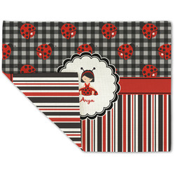 Ladybugs & Stripes Double-Sided Linen Placemat - Single w/ Name or Text
