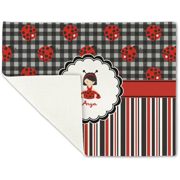 Ladybugs & Stripes Linen Placemat - Folded Corner (single side)