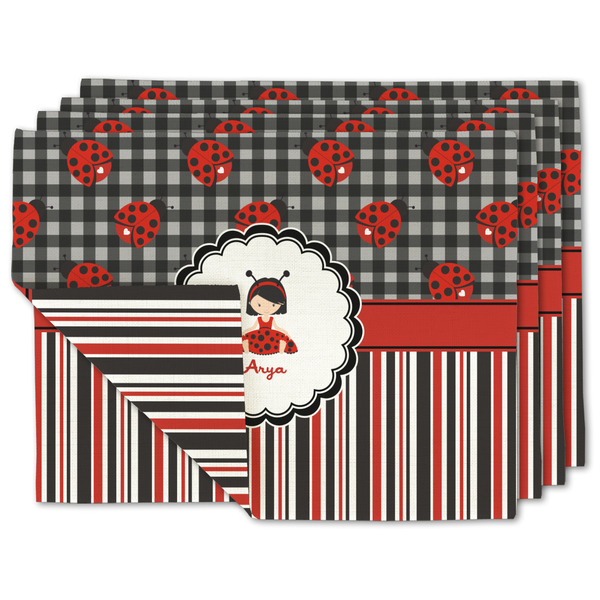 Custom Ladybugs & Stripes Linen Placemat w/ Name or Text