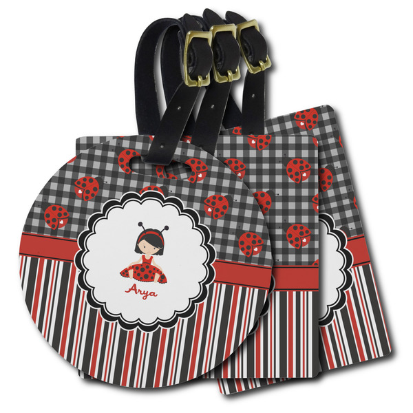 Custom Ladybugs & Stripes Plastic Luggage Tag (Personalized)