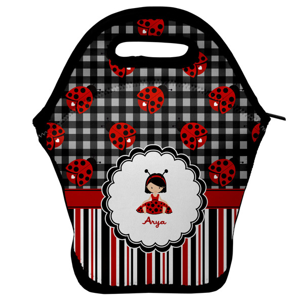 Custom Ladybugs & Stripes Lunch Bag w/ Name or Text