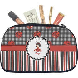Ladybugs & Stripes Makeup / Cosmetic Bag - Medium (Personalized)