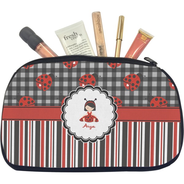 Custom Ladybugs & Stripes Makeup / Cosmetic Bag - Medium (Personalized)