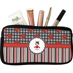 Ladybugs & Stripes Makeup / Cosmetic Bag - Small (Personalized)