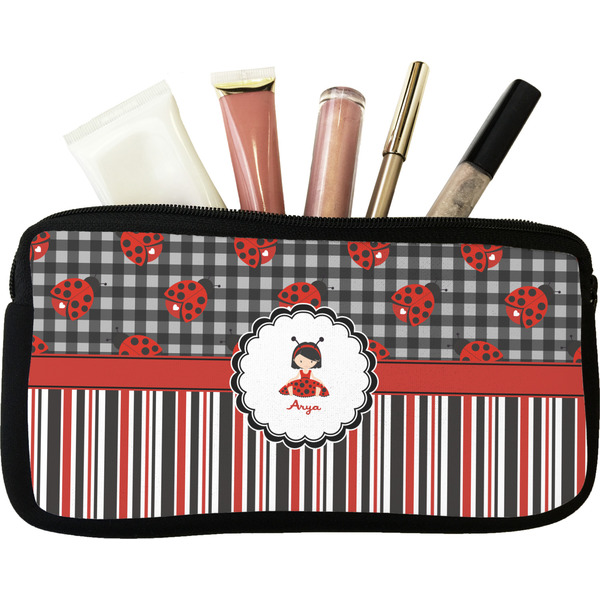 Custom Ladybugs & Stripes Makeup / Cosmetic Bag (Personalized)