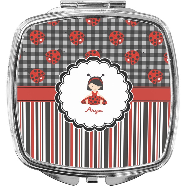 Custom Ladybugs & Stripes Compact Makeup Mirror (Personalized)