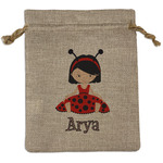 Ladybugs & Stripes Medium Burlap Gift Bag - Front (Personalized)