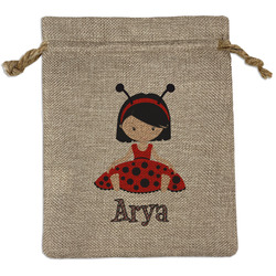 Ladybugs & Stripes Medium Burlap Gift Bag - Front (Personalized)
