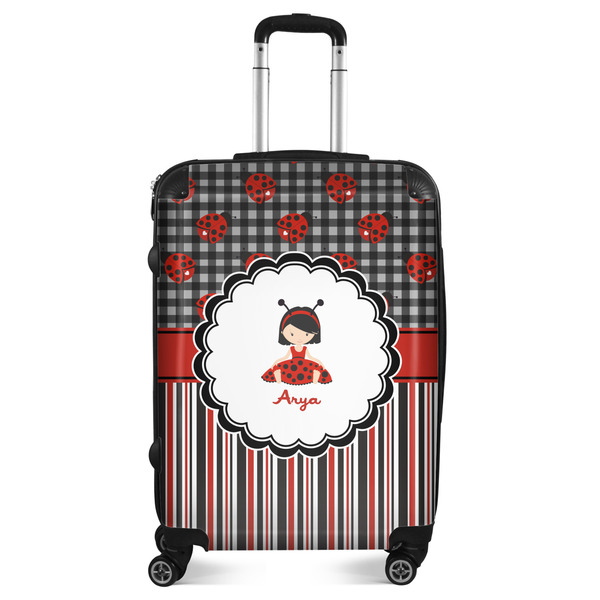 Custom Ladybugs & Stripes Suitcase - 24" Medium - Checked (Personalized)