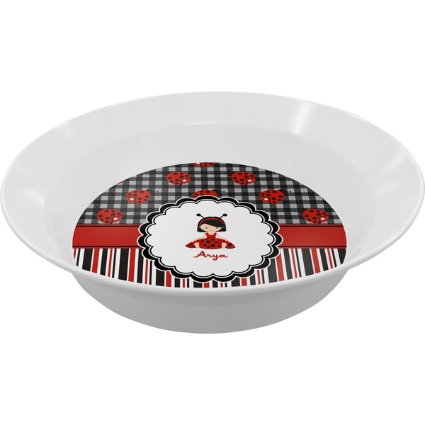Custom Ladybugs & Stripes Melamine Bowl - 12 oz (Personalized)