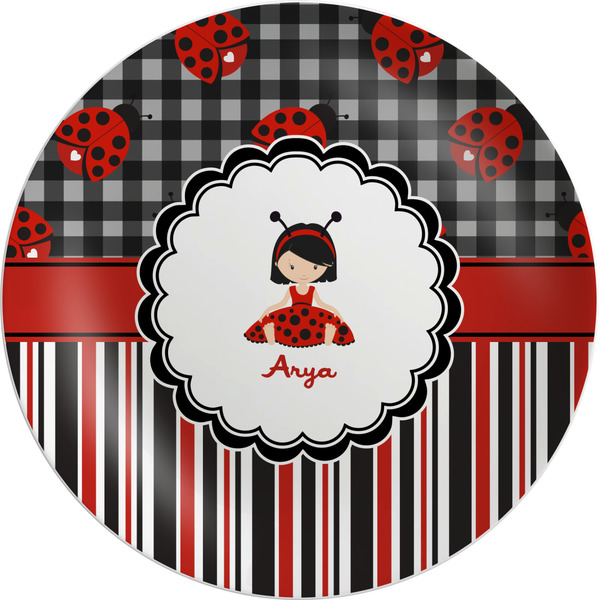 Custom Ladybugs & Stripes Melamine Plate (Personalized)