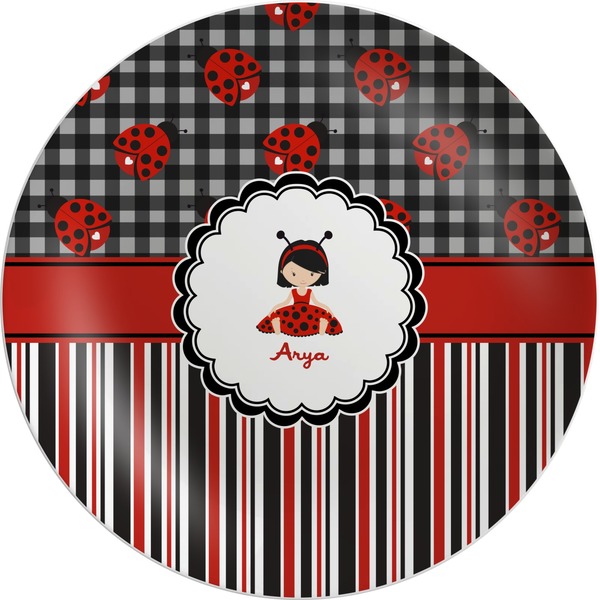 Custom Ladybugs & Stripes Melamine Plate (Personalized)