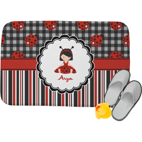 Custom Ladybugs & Stripes Memory Foam Bath Mat (Personalized)