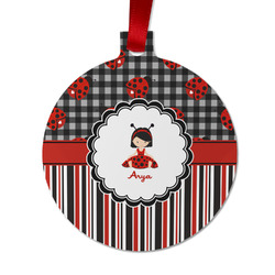 Ladybugs & Stripes Metal Ball Ornament - Double Sided w/ Name or Text