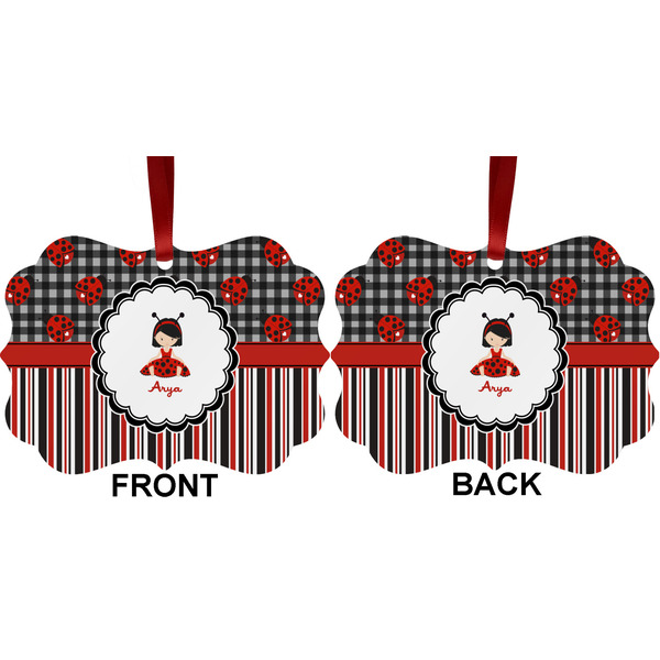 Ladybugs & Stripes Metal Benilux Ornament - Front and Back (APPROVAL)