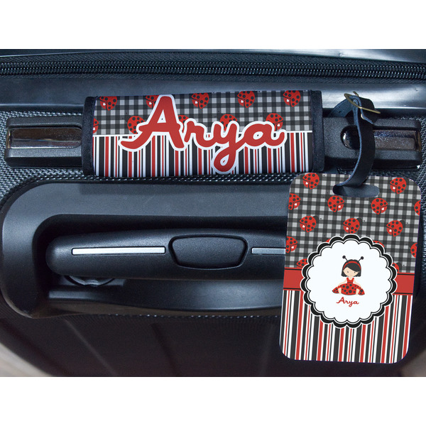 Ladybugs & Stripes Metal Luggage Tag & Handle Wrap - In Context