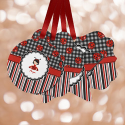 Ladybugs & Stripes Metal Ornaments - Double Sided w/ Name or Text