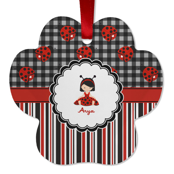 Ladybugs & Stripes Metal Paw Ornament - Front