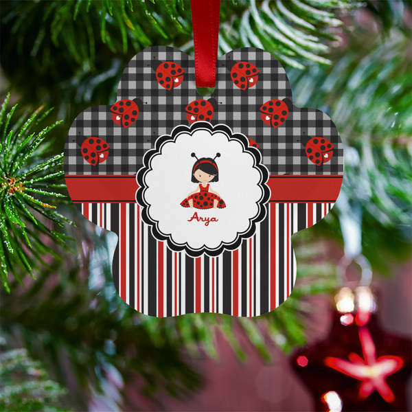 Ladybugs & Stripes Metal Paw Ornament - Lifestyle