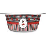 Ladybugs & Stripes Stainless Steel Dog Bowl (Personalized)