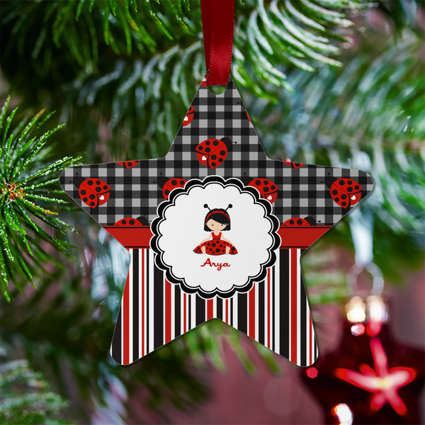 Ladybugs & Stripes Metal Star Ornament - Lifestyle