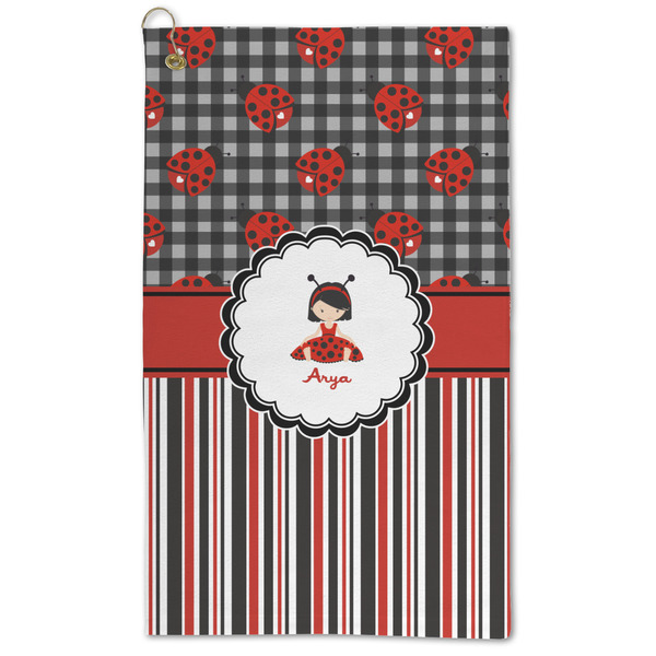 Custom Ladybugs & Stripes Microfiber Golf Towel (Personalized)