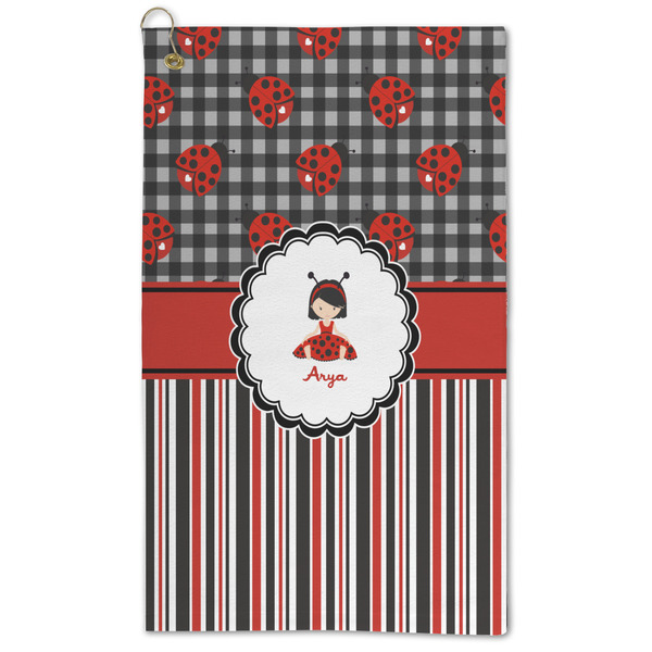 Custom Ladybugs & Stripes Microfiber Golf Towel (Personalized)