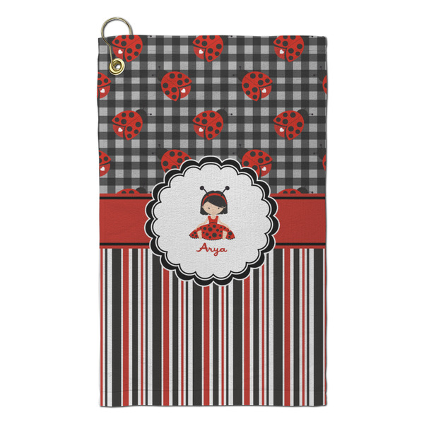 Custom Ladybugs & Stripes Microfiber Golf Towel - Small (Personalized)