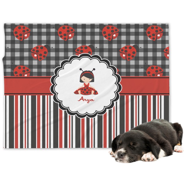 Custom Ladybugs & Stripes Dog Blanket - Large (Personalized)