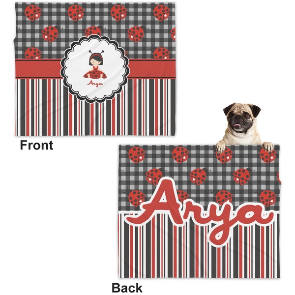 Ladybugs & Stripes Microfleece Dog Blanket - Large- Front & Back