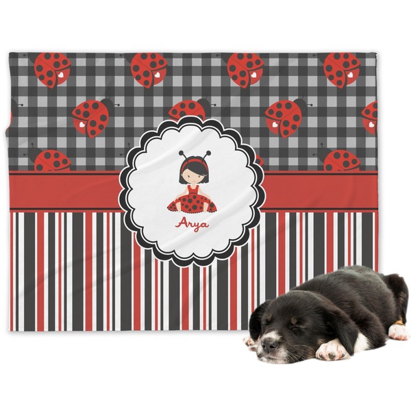 Custom Ladybugs & Stripes Dog Blanket (Personalized)